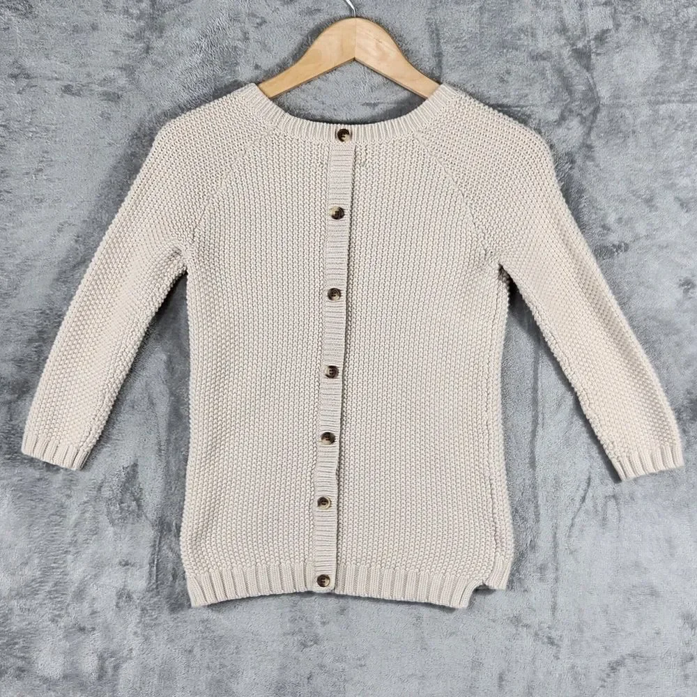 Women Sweater XS Cable Knit Button‎ Back Chunky Ivory Cynthia Rowley
